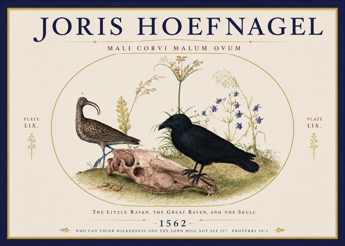 Joris Hoefnagel The Little Raven, the Great Raven, and the Skull No3 - Poster