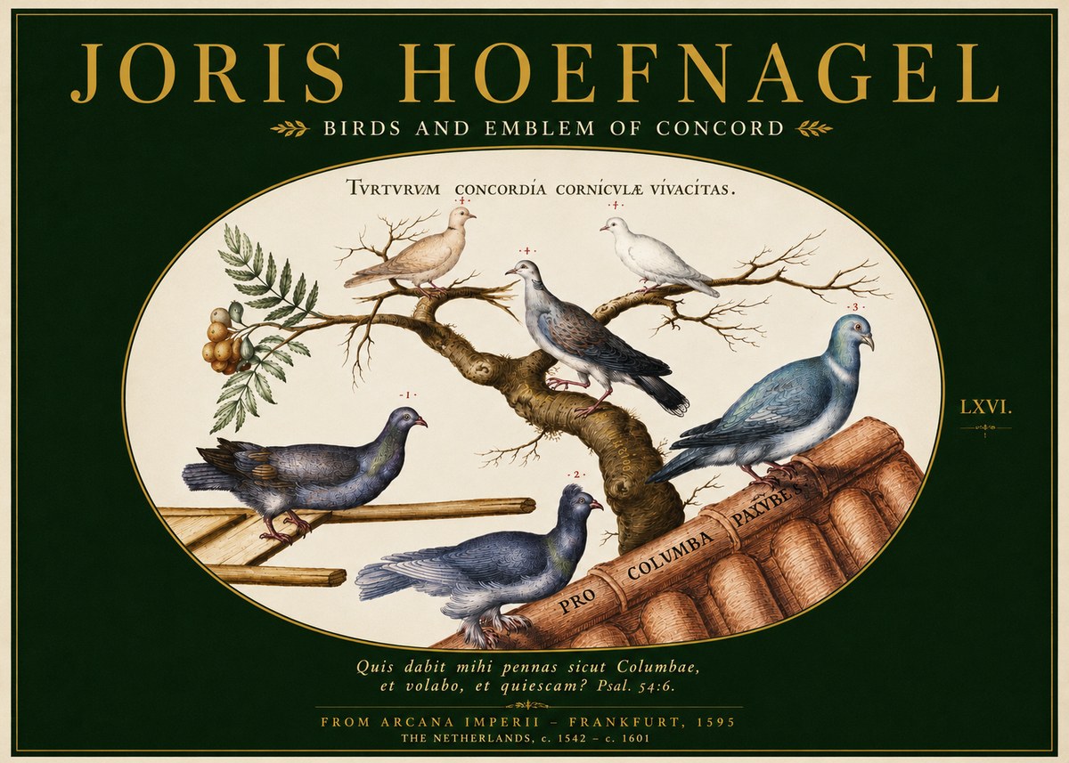 Joris Hoefnagel Birds and Emblem of Concord No3 - Poster