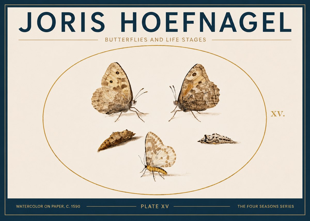 Joris Hoefnagel Butterflies and Life Stages - Plate Xv No5 - Poster