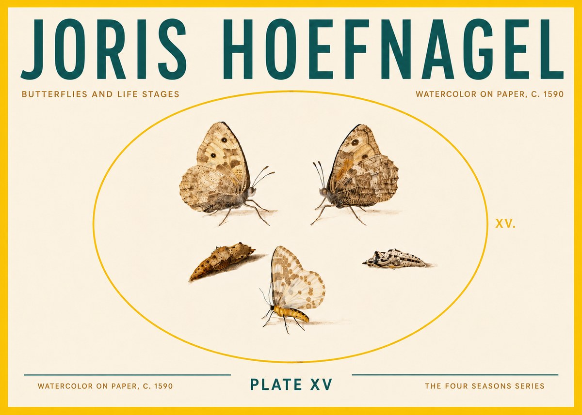 Joris Hoefnagel Butterflies and Life Stages - Plate Xv No6 - Poster