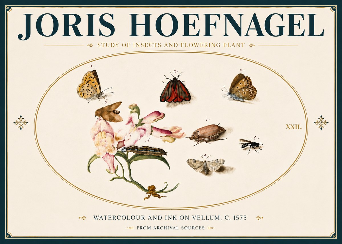 Joris Hoefnagel Study of Insects and Flowering Plant No6 - Poster