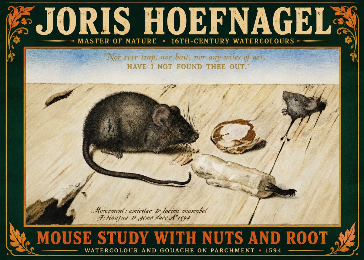 Joris Hoefnagel Mouse Study with Nuts and Root No6 - Poster