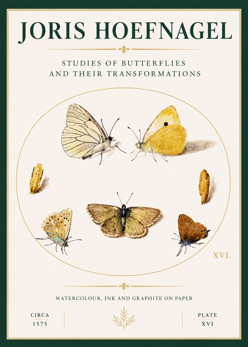 Joris Hoefnagel Studies of Butterflies and Their Transformations No4 - Poster