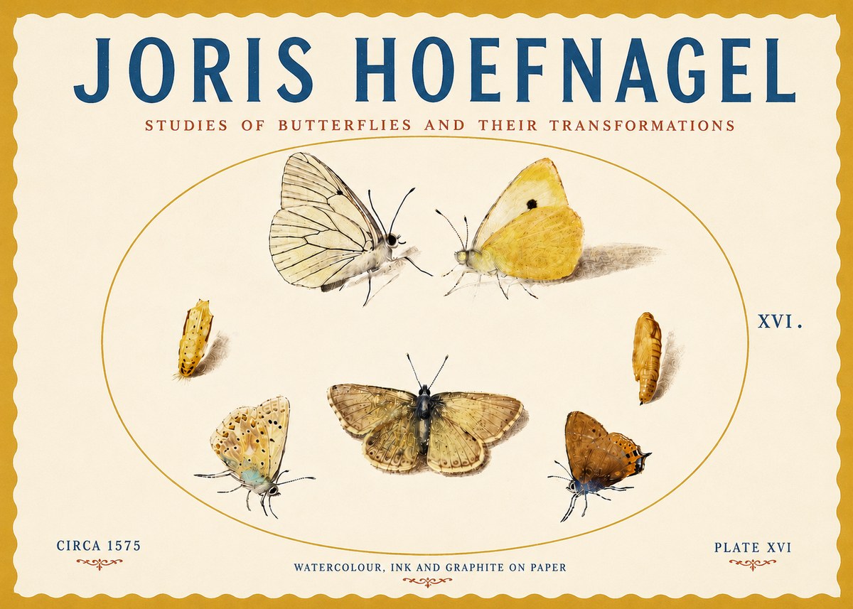 Joris Hoefnagel Studies of Butterflies and Their Transformations No5 - Poster