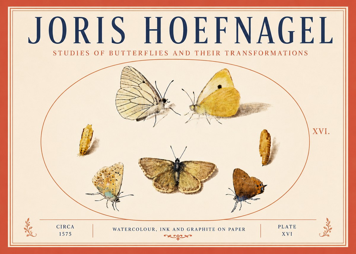 Joris Hoefnagel Studies of Butterflies and Their Transformations No6 - Poster