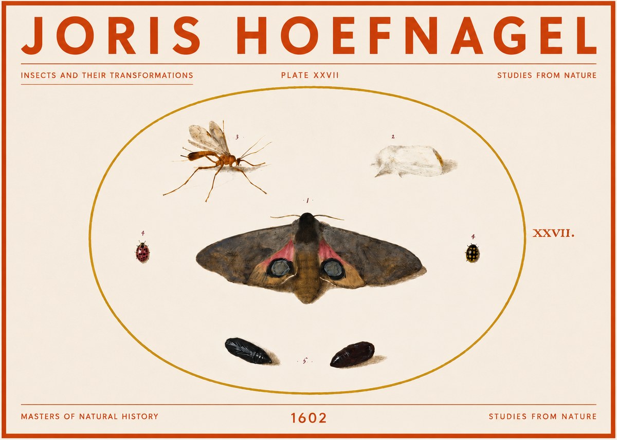 Joris Hoefnagel Insects and Their Transformations - Plate Xxvii No5 - Poster