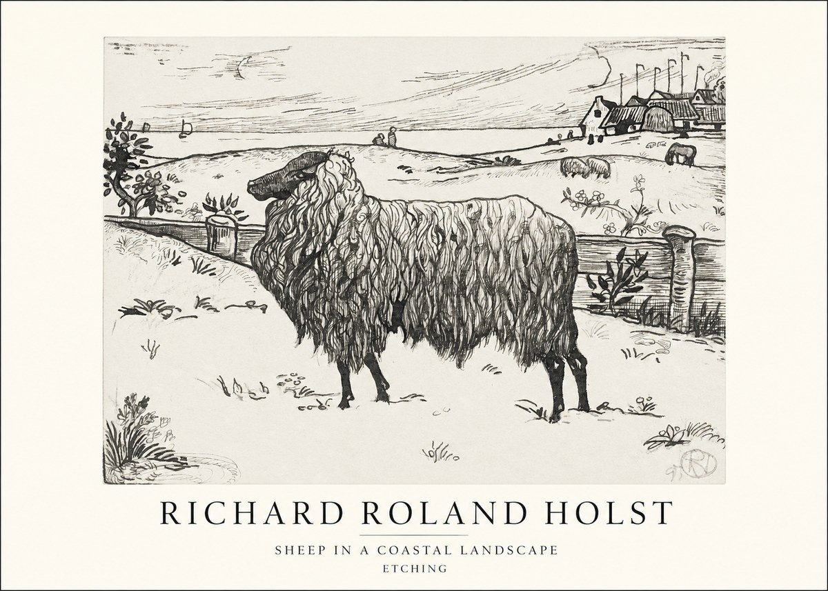 Richard Roland Holst Sheep in a Coastal Landscape No1 - Poster