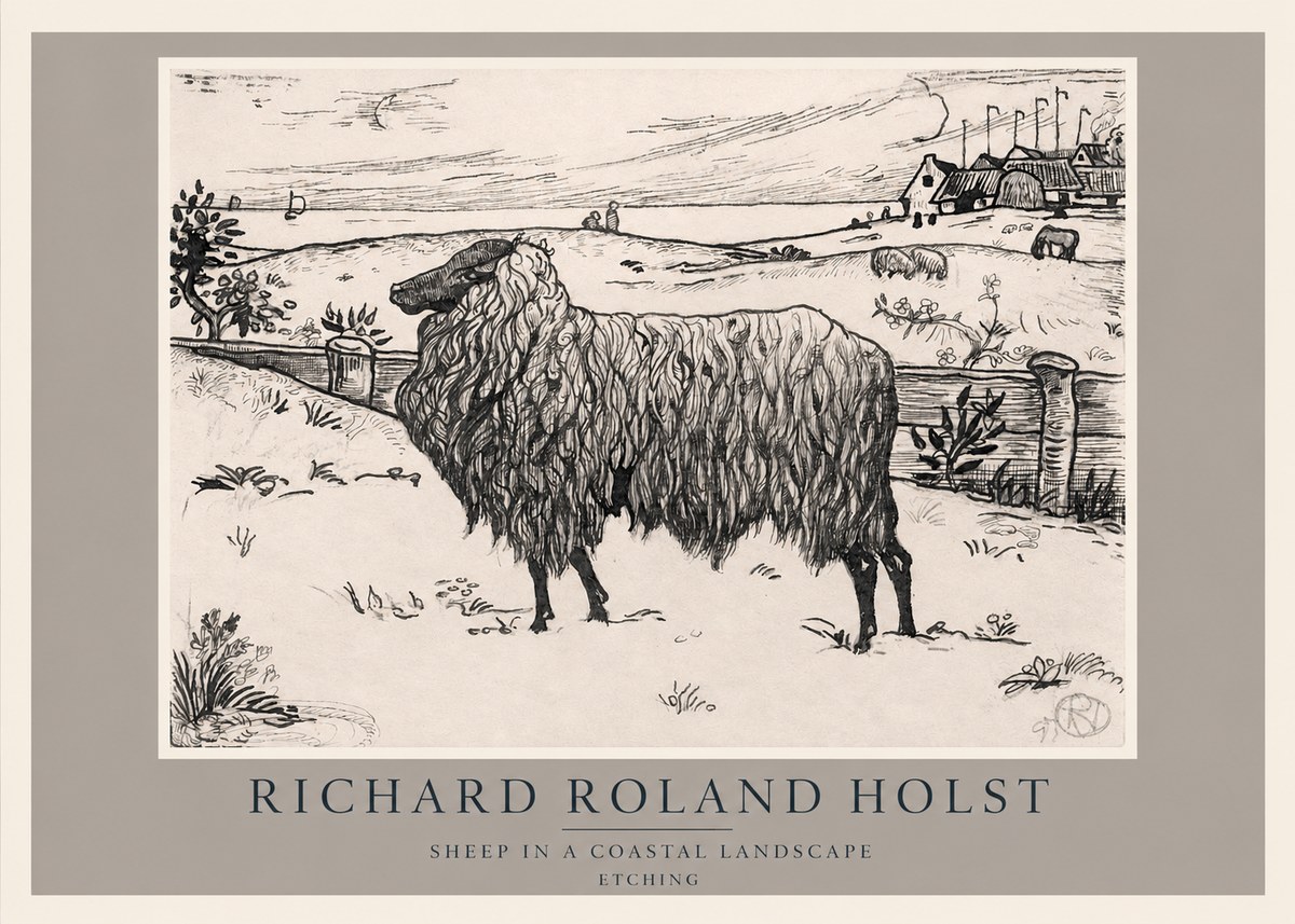 Richard Roland Holst Sheep in a Coastal Landscape No2 - Poster