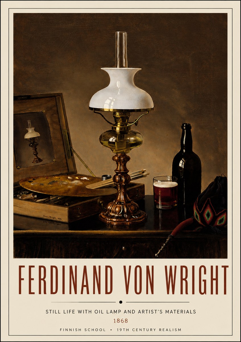 Ferdinand von Wright Still Life with Oil Lamp and Artist's Materials No4 - Poster