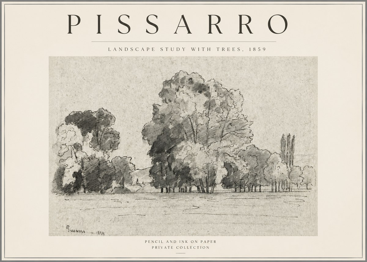 Pissarro Landscape Study with Trees No3 - Poster