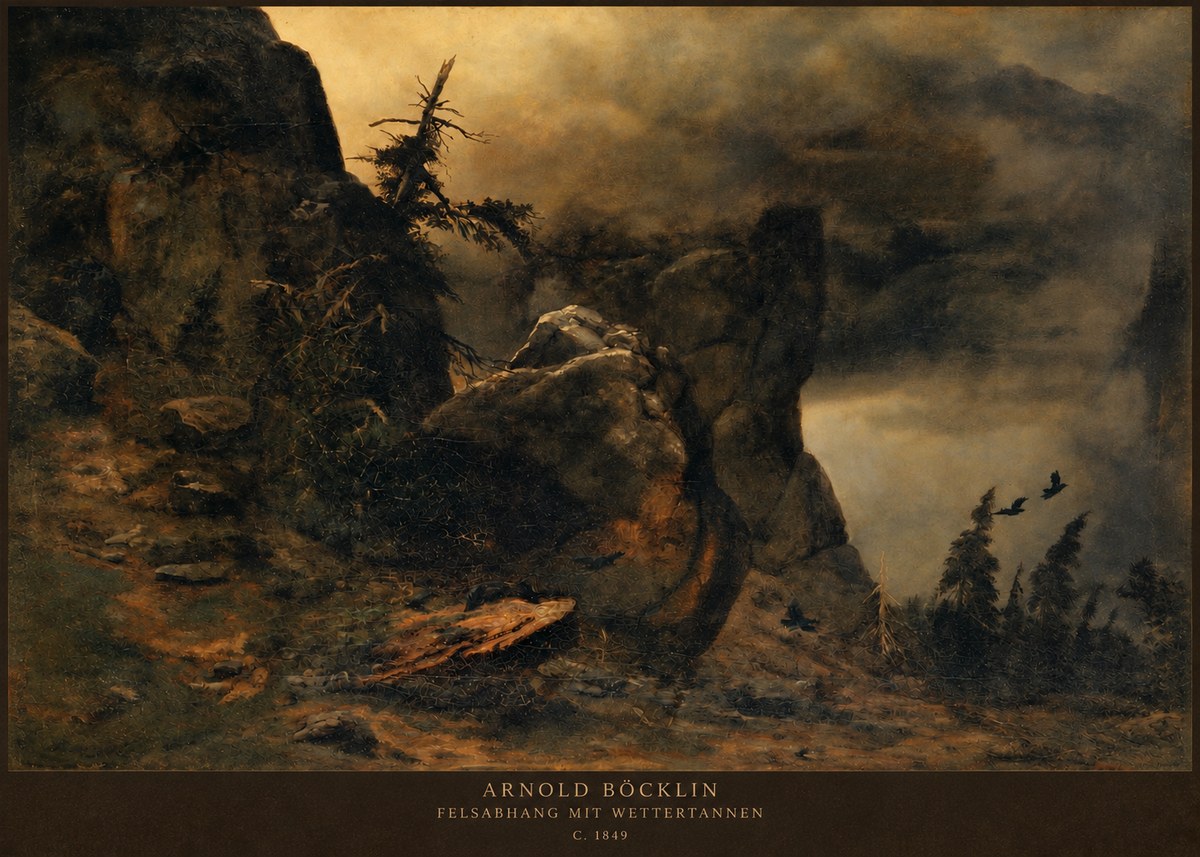 Arnold Böcklin Felsabhang Mit Wettertannen No2 - Poster