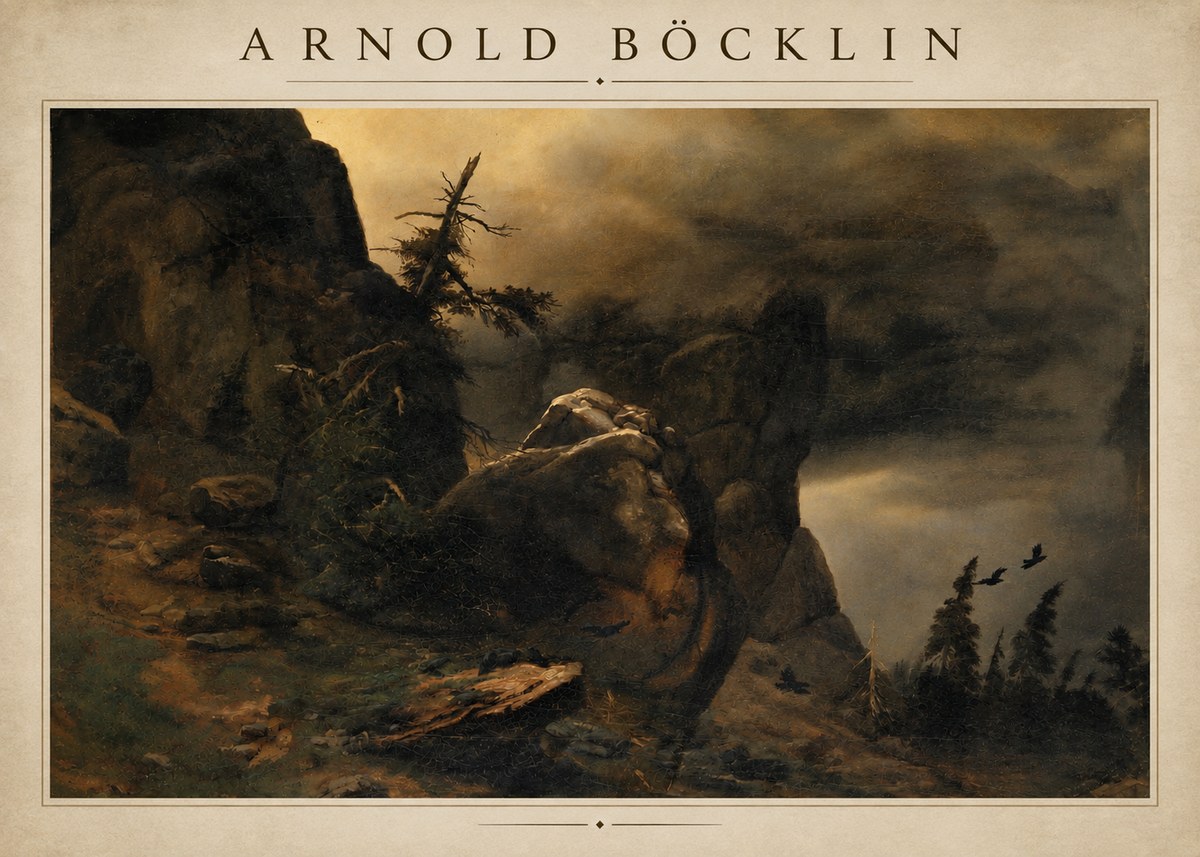Arnold Böcklin Felsabhang Mit Wettertannen No4 - Poster