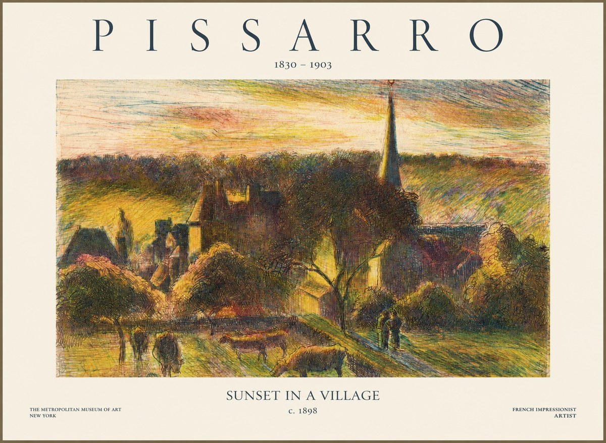Pissarro Sunset in a Village No1 - Poster