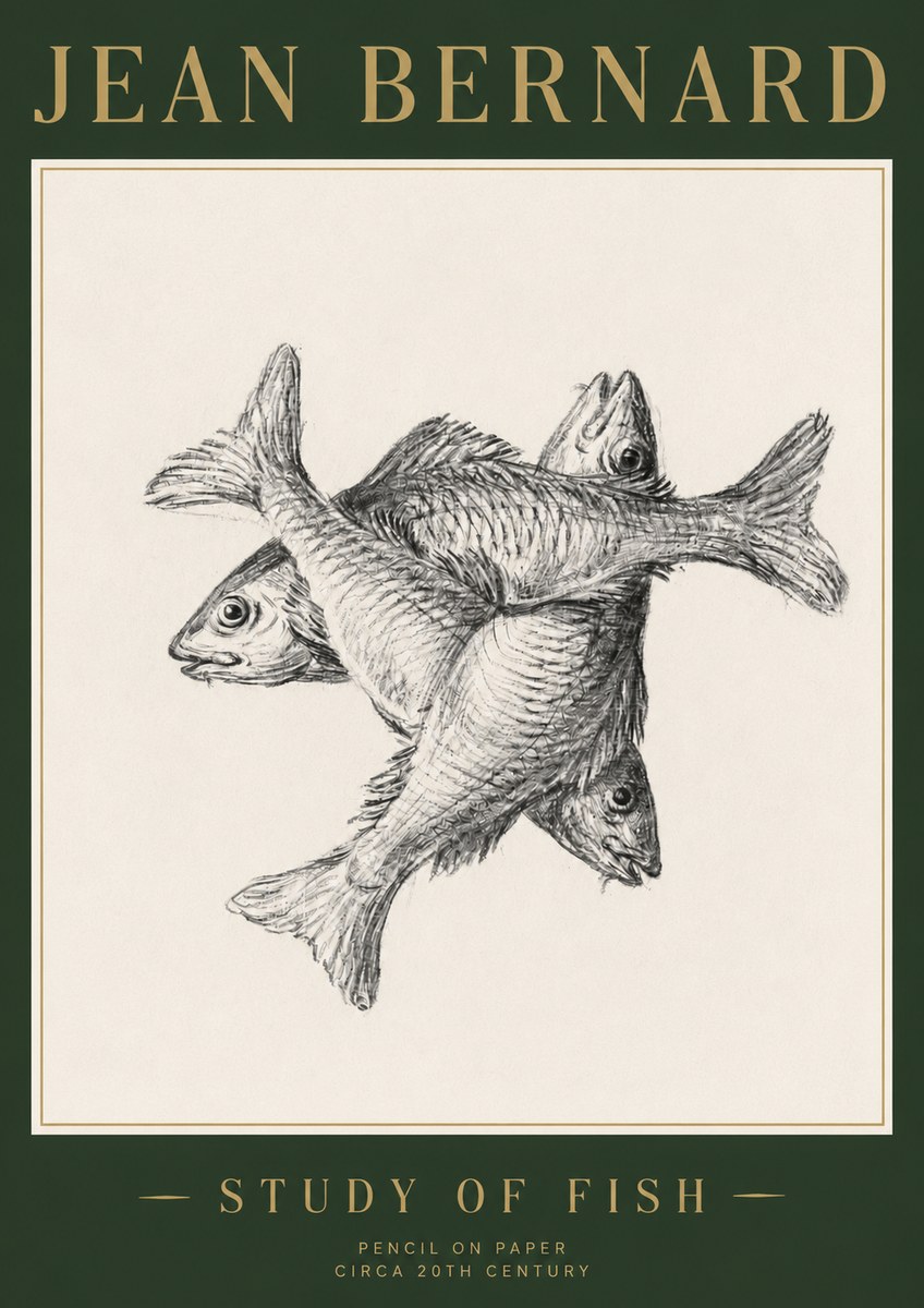 Jean Bernard Study of Fish No3 - Poster