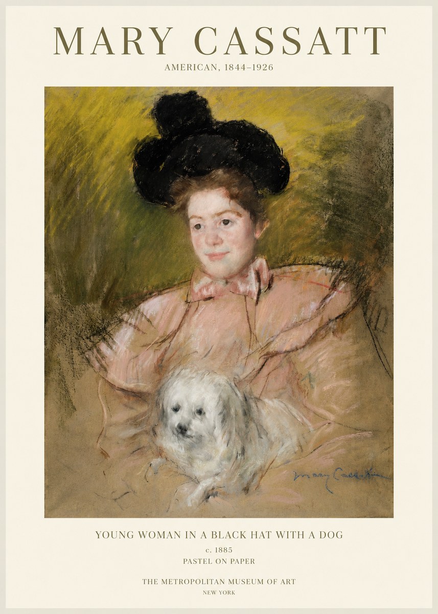Mary Cassatt Young Woman in a Black Hat with a Dog No1 - Poster