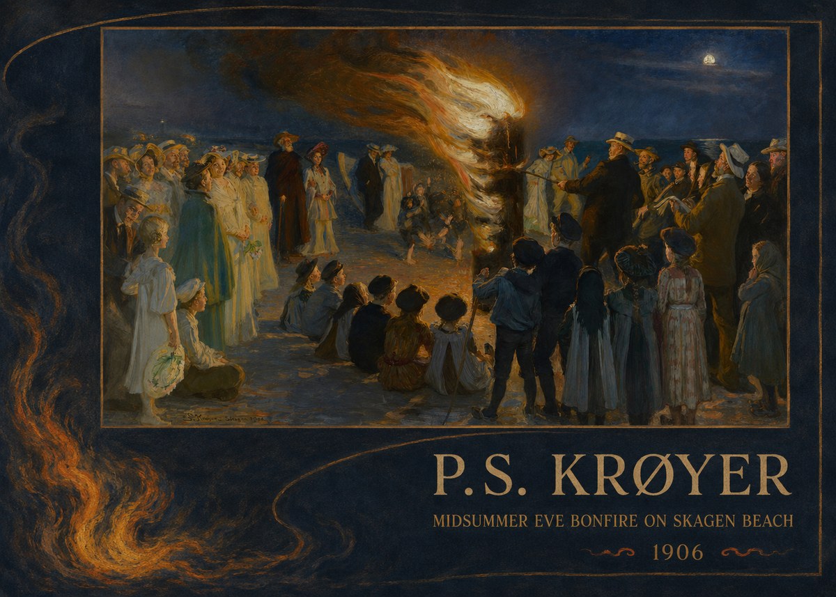 P.S. Krøyer Midsummer Eve Bonfire on Skagen Beach · 1906 No2 - Poster
