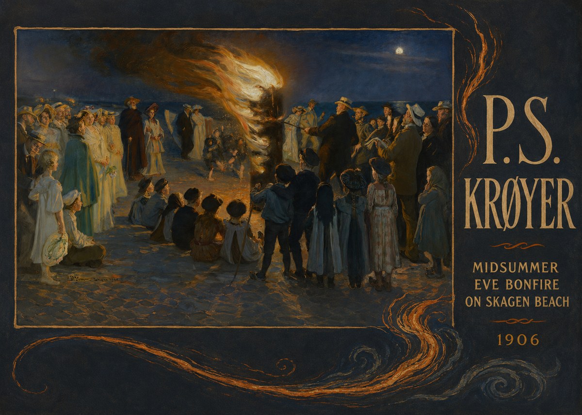 P.S. Krøyer Midsummer Eve Bonfire on Skagen Beach · 1906 No4 - Poster