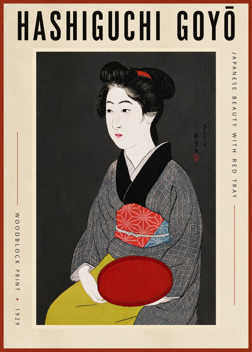 Hashiguchi Goyō Japanese Beauty with Red Tray No5 - Poster