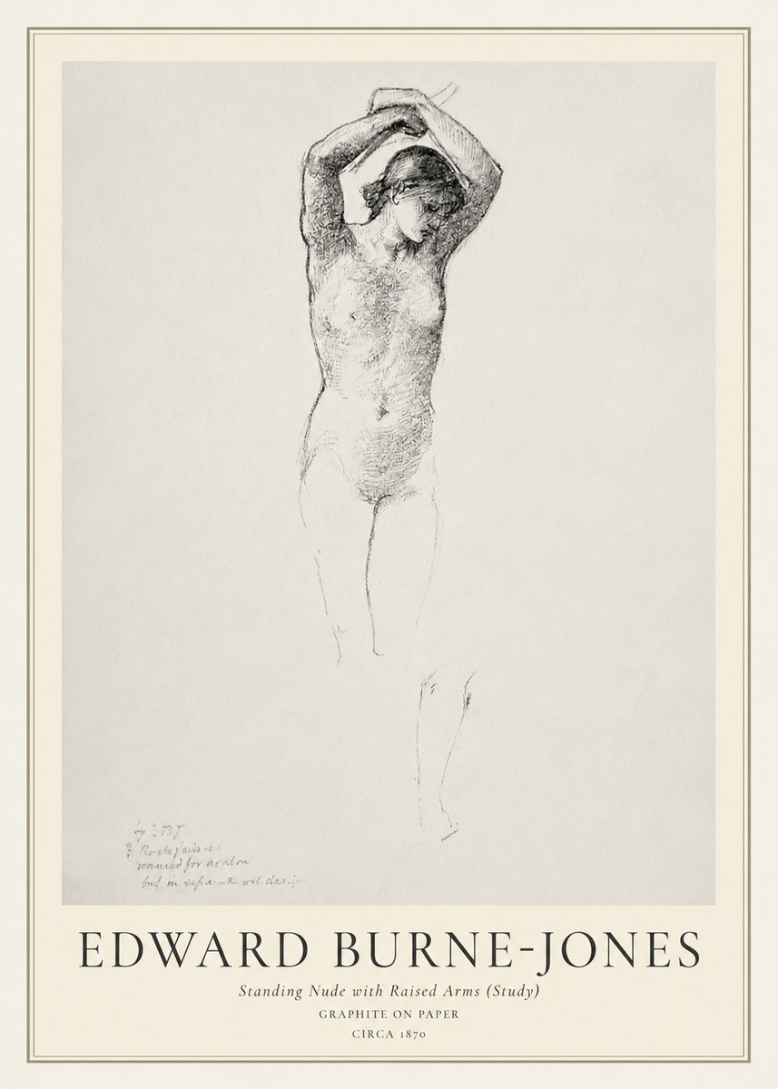 Edward Burne-Jones Standing Nude with Raised Arms (Study) No1 - Poster