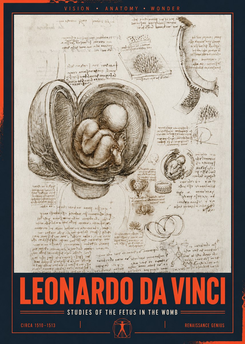 Leonardo da Vinci Studies of the Fetus in the Womb No2 - Poster