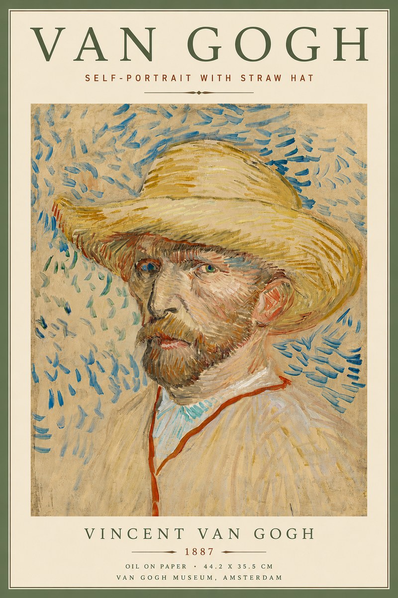 Van Gogh Self-portrait with Straw Hat II No4 - Poster