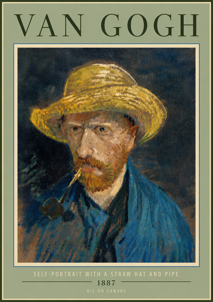 Van Gogh Self-portrait with a Straw Hat and Pipe No6 - Poster