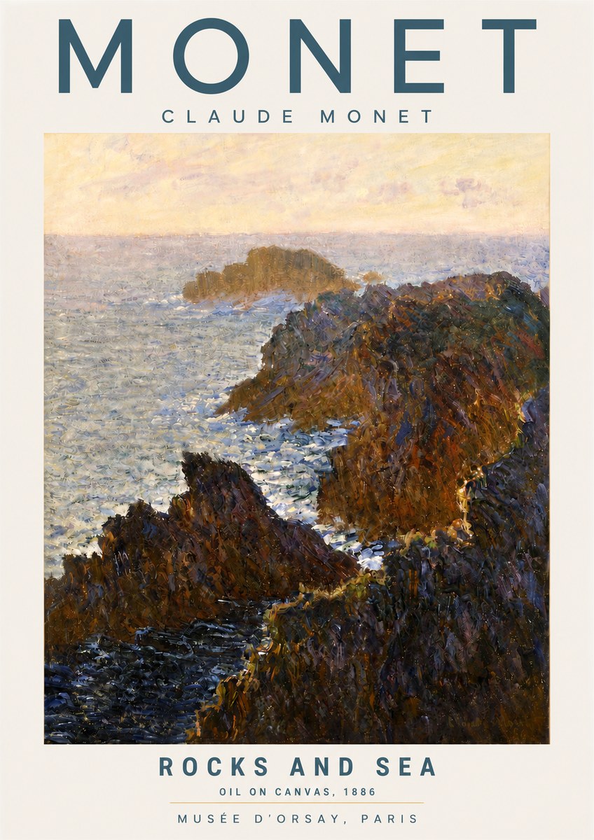 Monet Rocks and Sea No4 - Poster