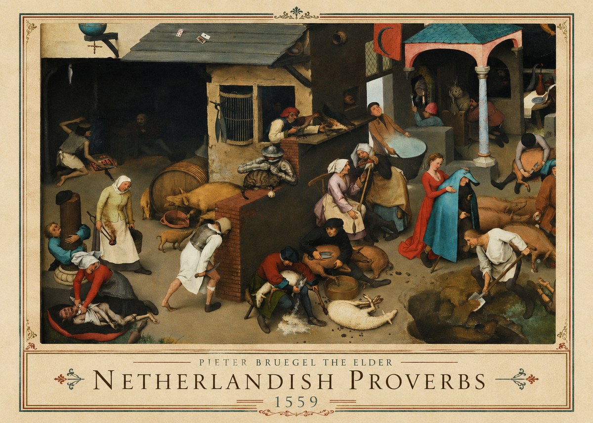 Pieter Bruegel Netherlandish Proverbs VI No1 - Poster