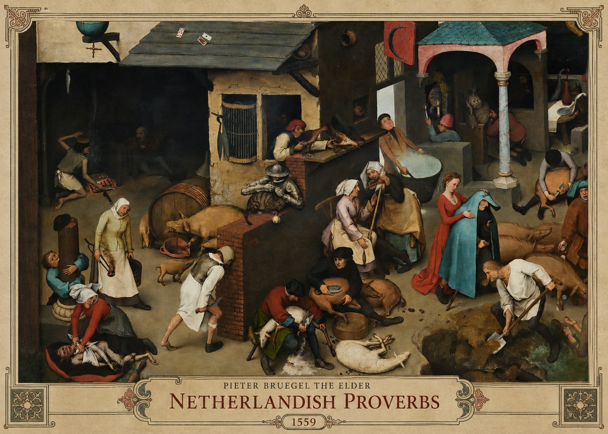 Pieter Bruegel Netherlandish Proverbs VI No2 - Poster