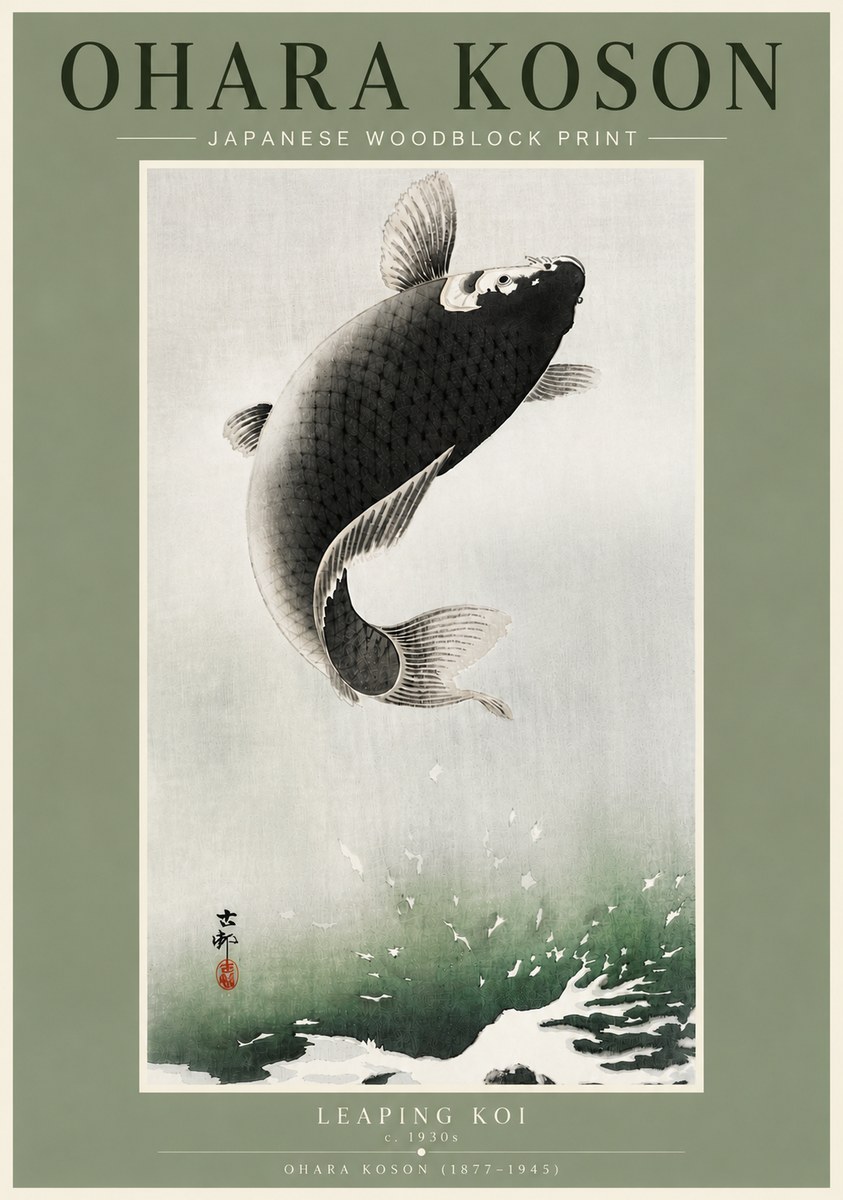 Ohara Koson Leaping Koi II No4 - Poster