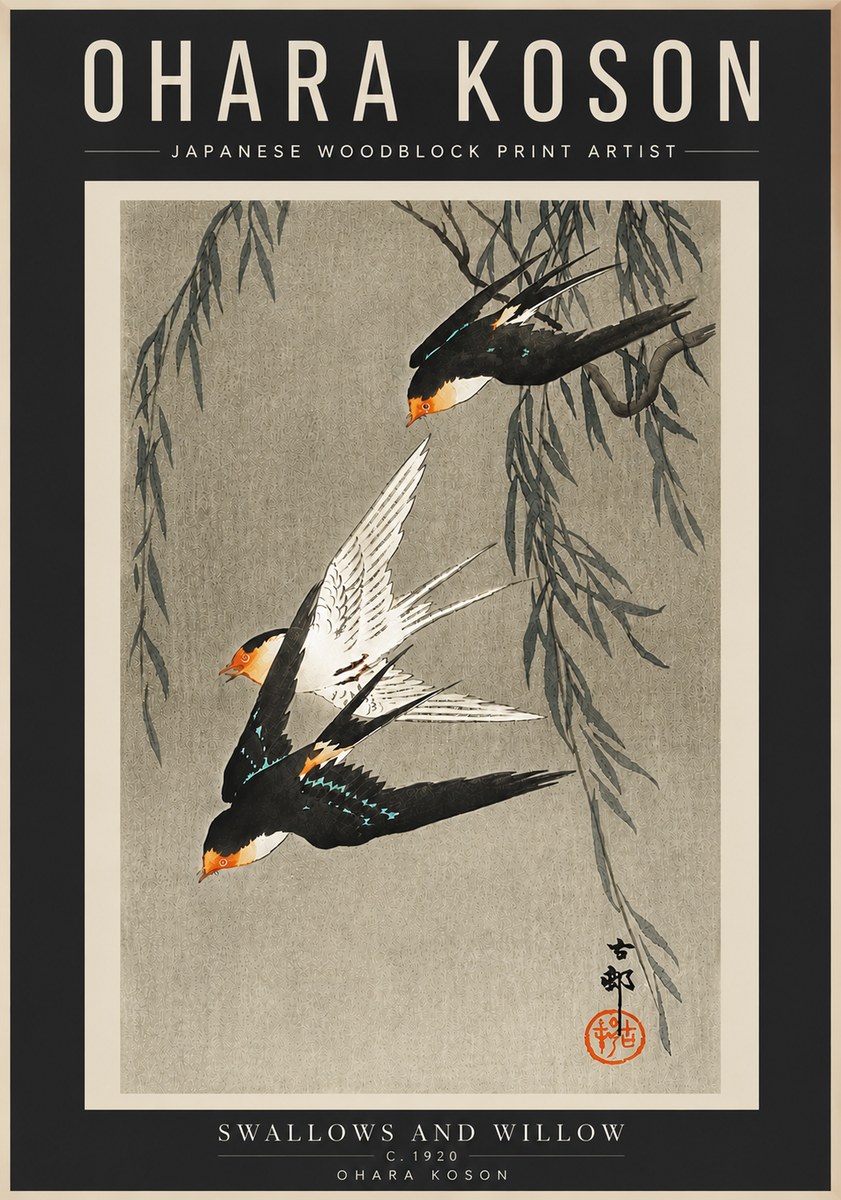 Ohara Koson Swallows and Willow II No4 - Poster