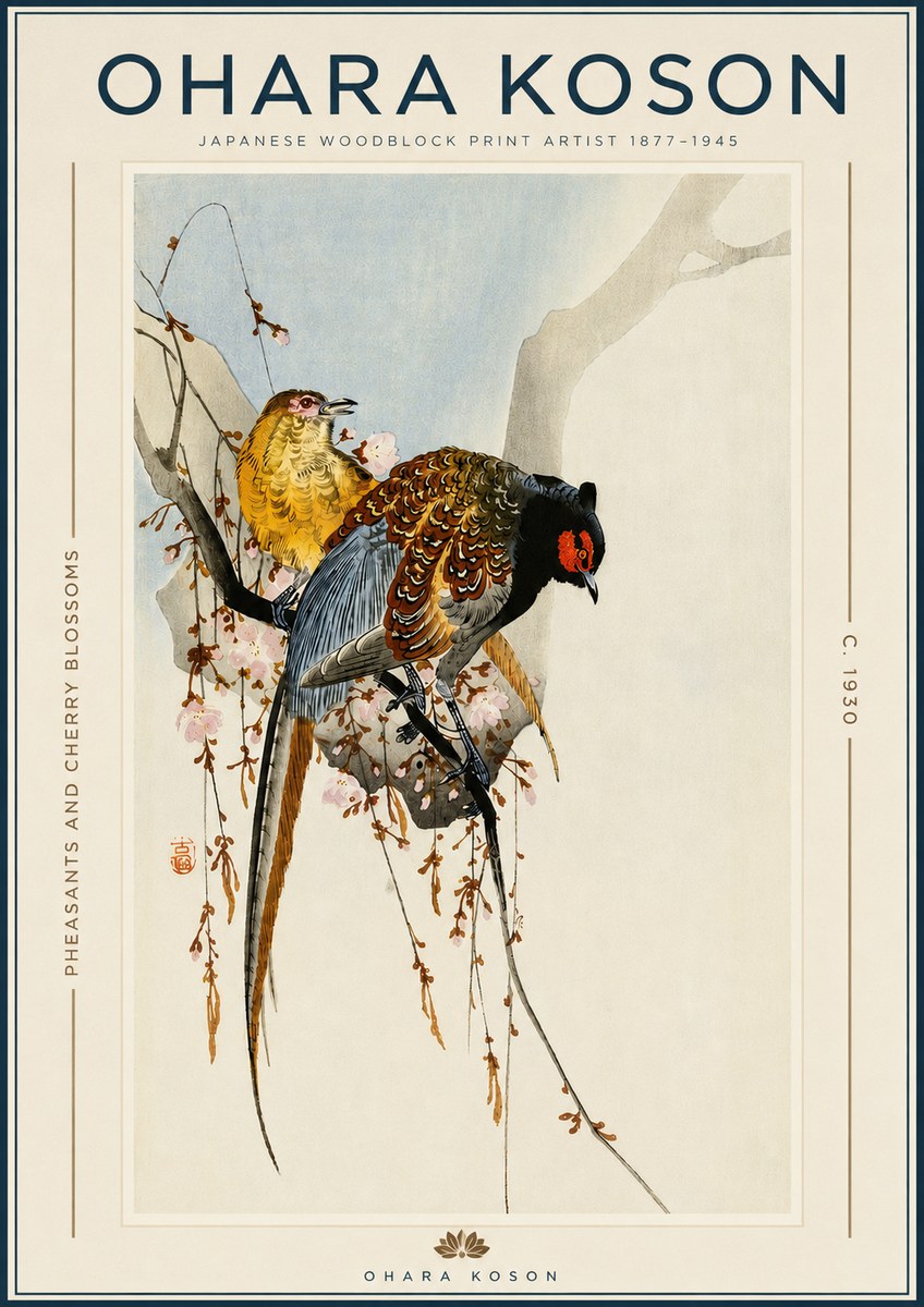 Ohara Koson Pheasants and Cherry Blossoms I No3 - Poster