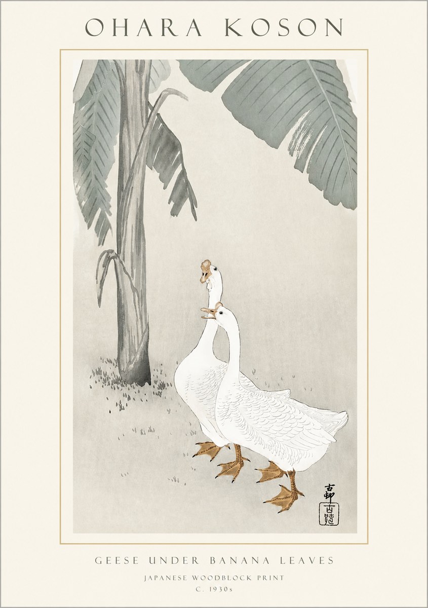 Ohara Koson Geese Under Banana Leaves No1 - Poster