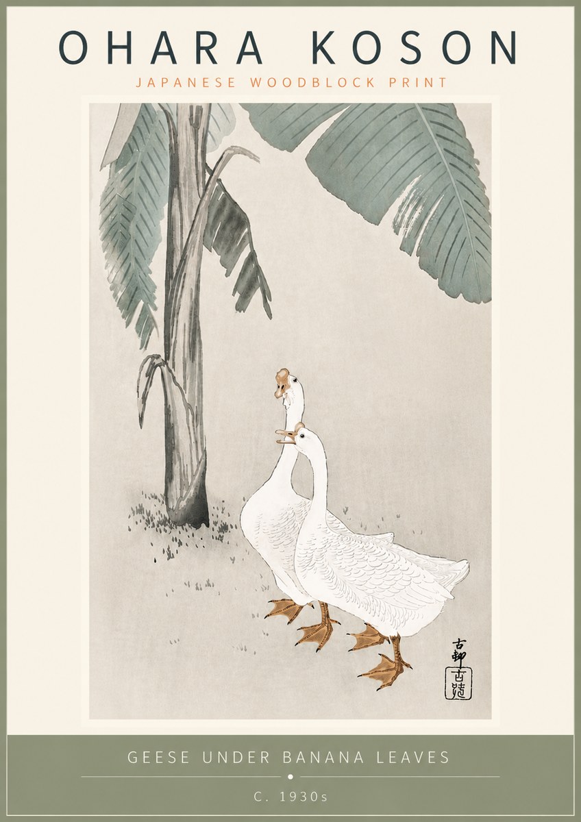 Ohara Koson Geese Under Banana Leaves No5 - Poster