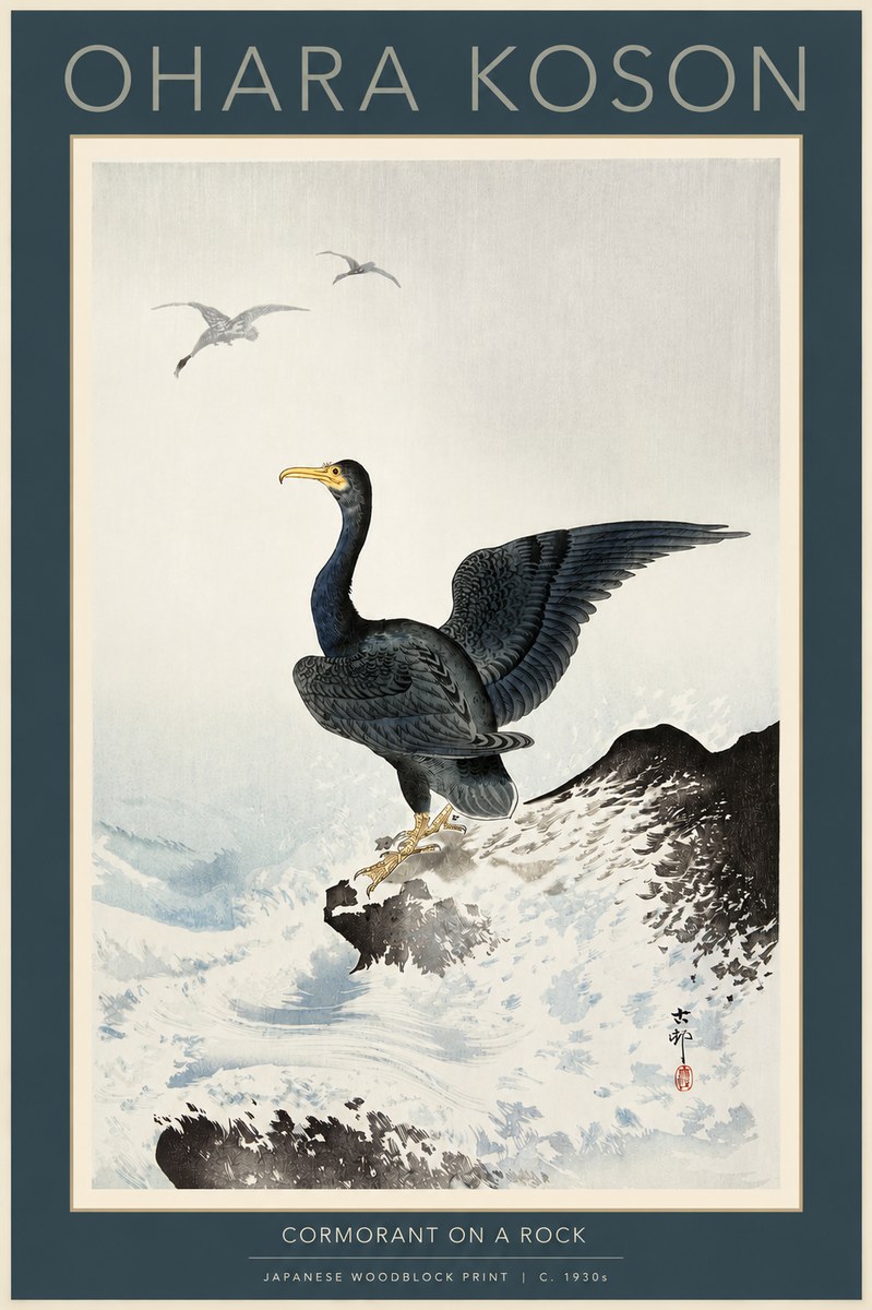 Ohara Koson Cormorant on a Rock No2 - Poster