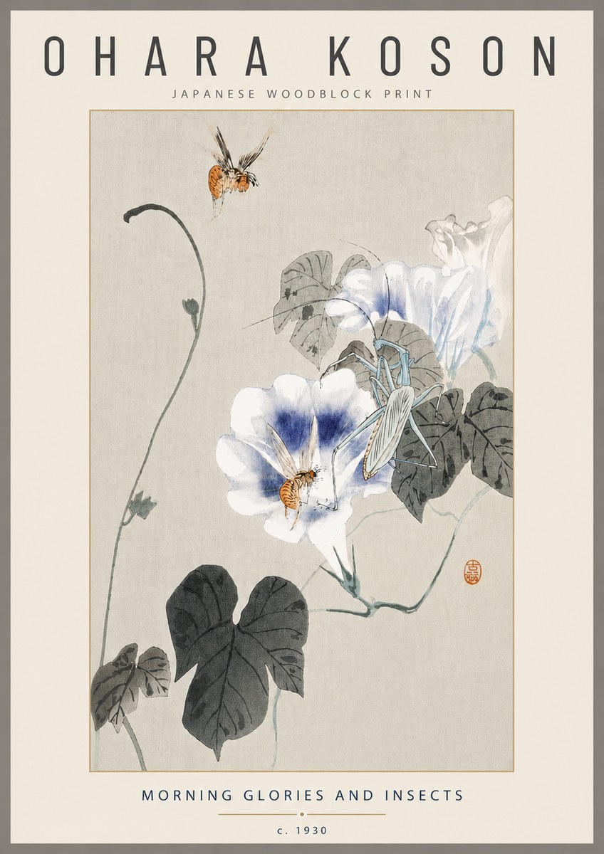 Ohara Koson Morning Glories and Insects No4 - Poster