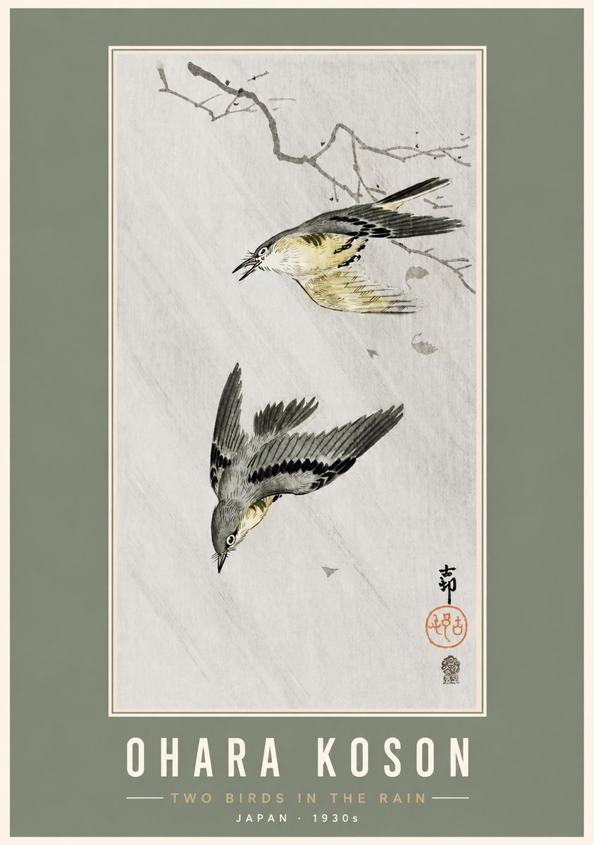 Ohara Koson Two Birds in the Rain No3 - Poster