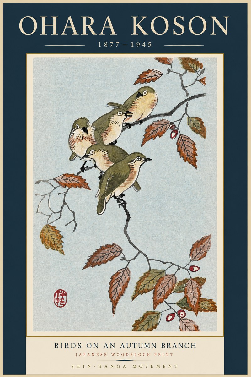 Ohara Koson Birds on an Autumn Branch No3 - Poster