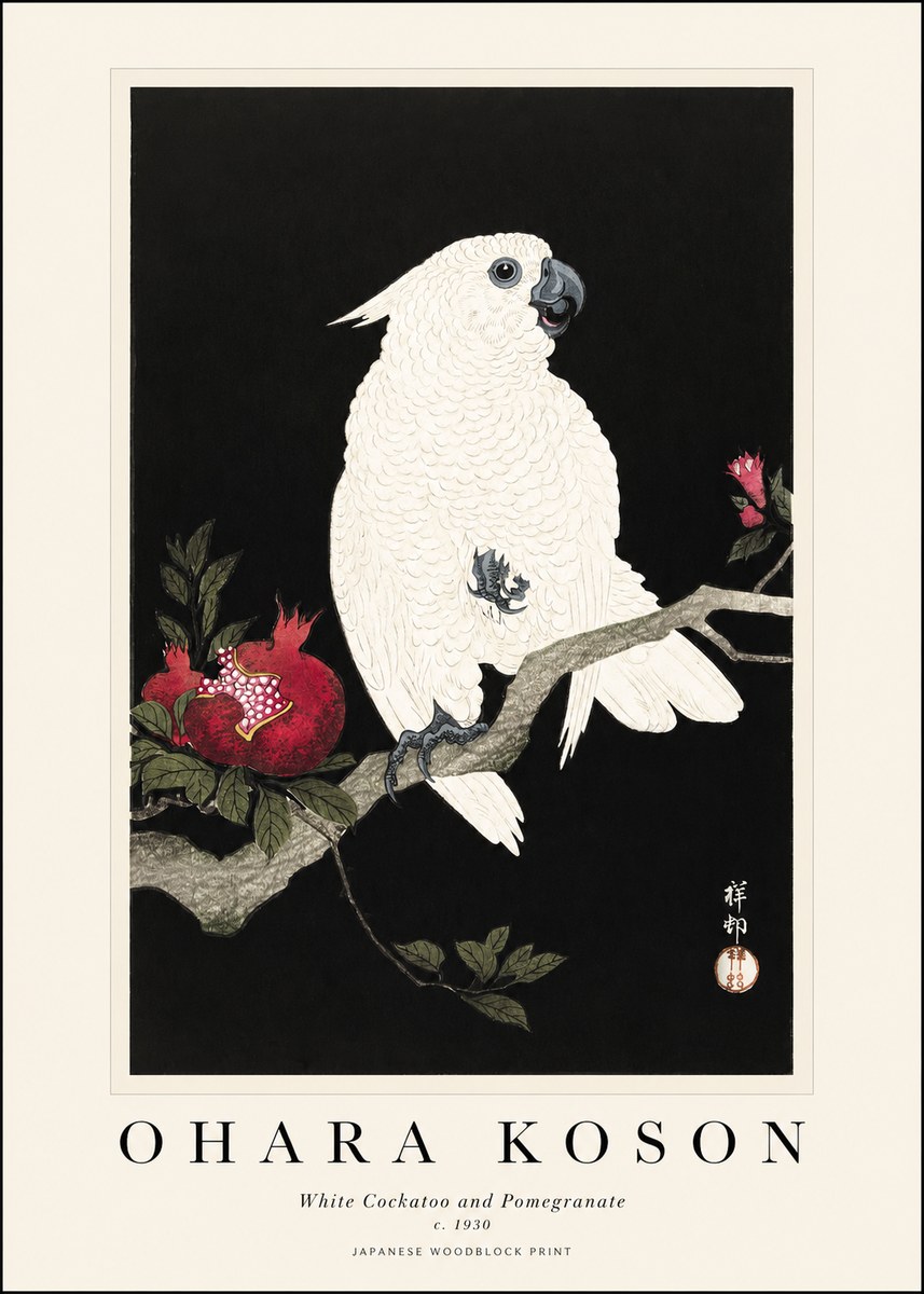 Ohara Koson White Cockatoo and Pomegranate I No1 - Poster