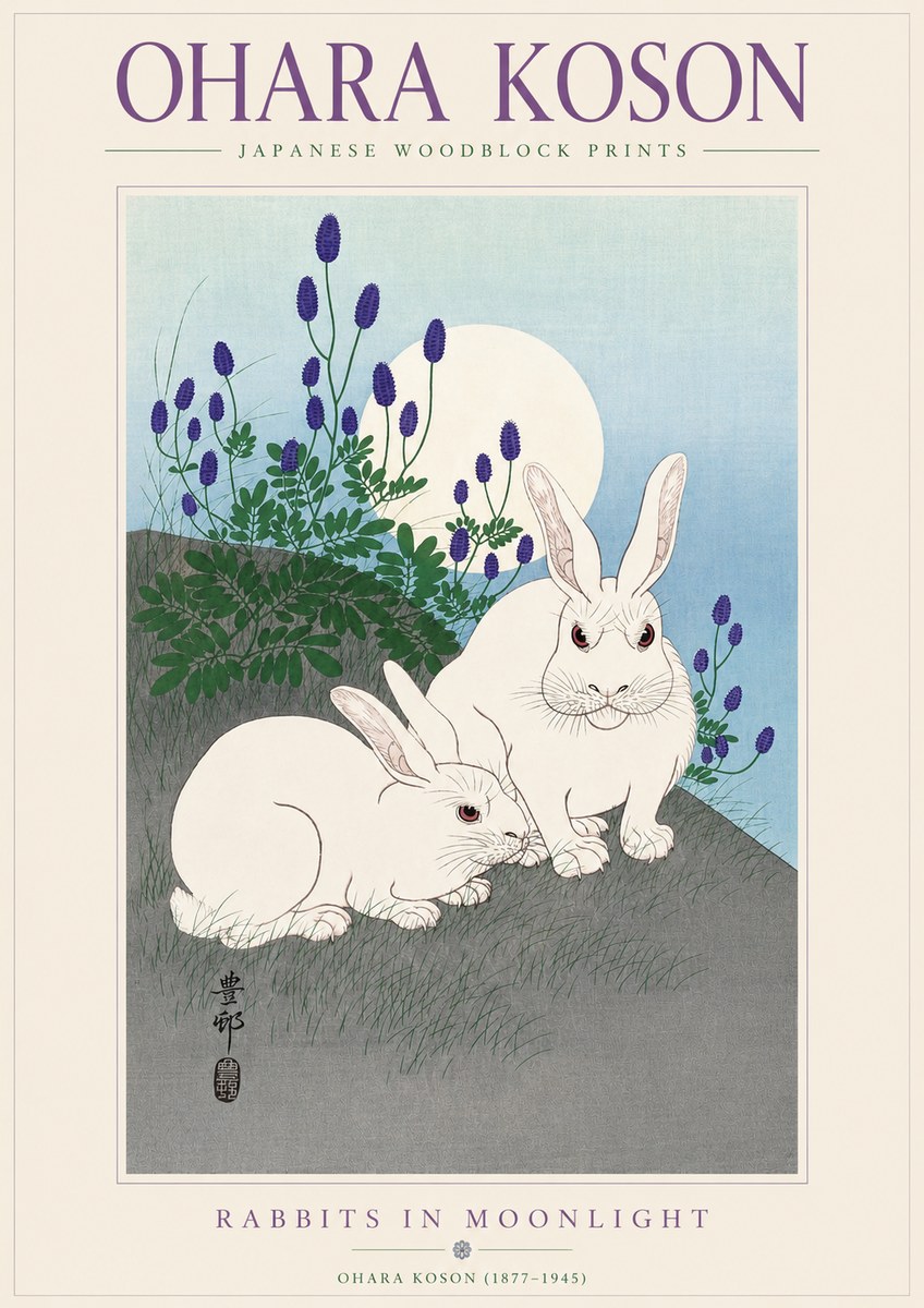 Ohara Koson Rabbits in Moonlight No3 - Poster