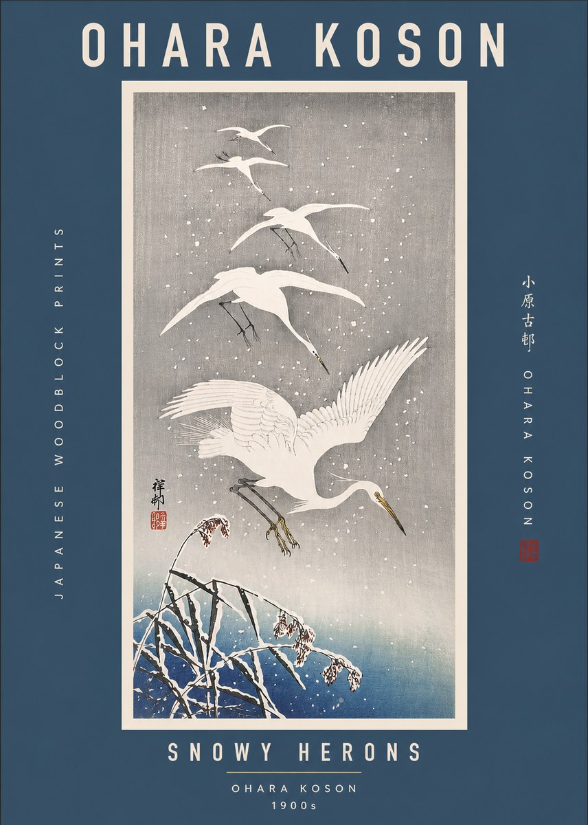 Ohara Koson Snowy Herons No2 - Poster