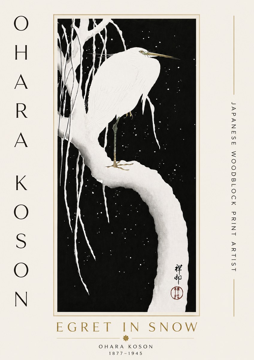 Ohara Koson Egret in Snow No5 - Poster