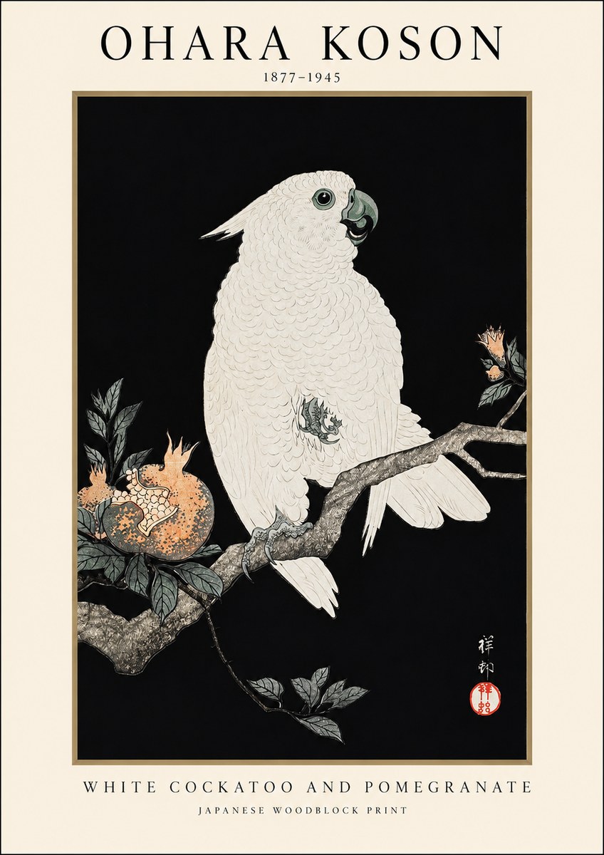 Ohara Koson White Cockatoo and Pomegranate II No1 - Poster