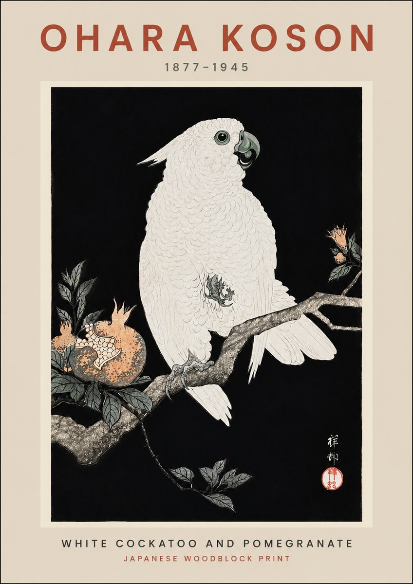 Ohara Koson White Cockatoo and Pomegranate II No2 - Poster