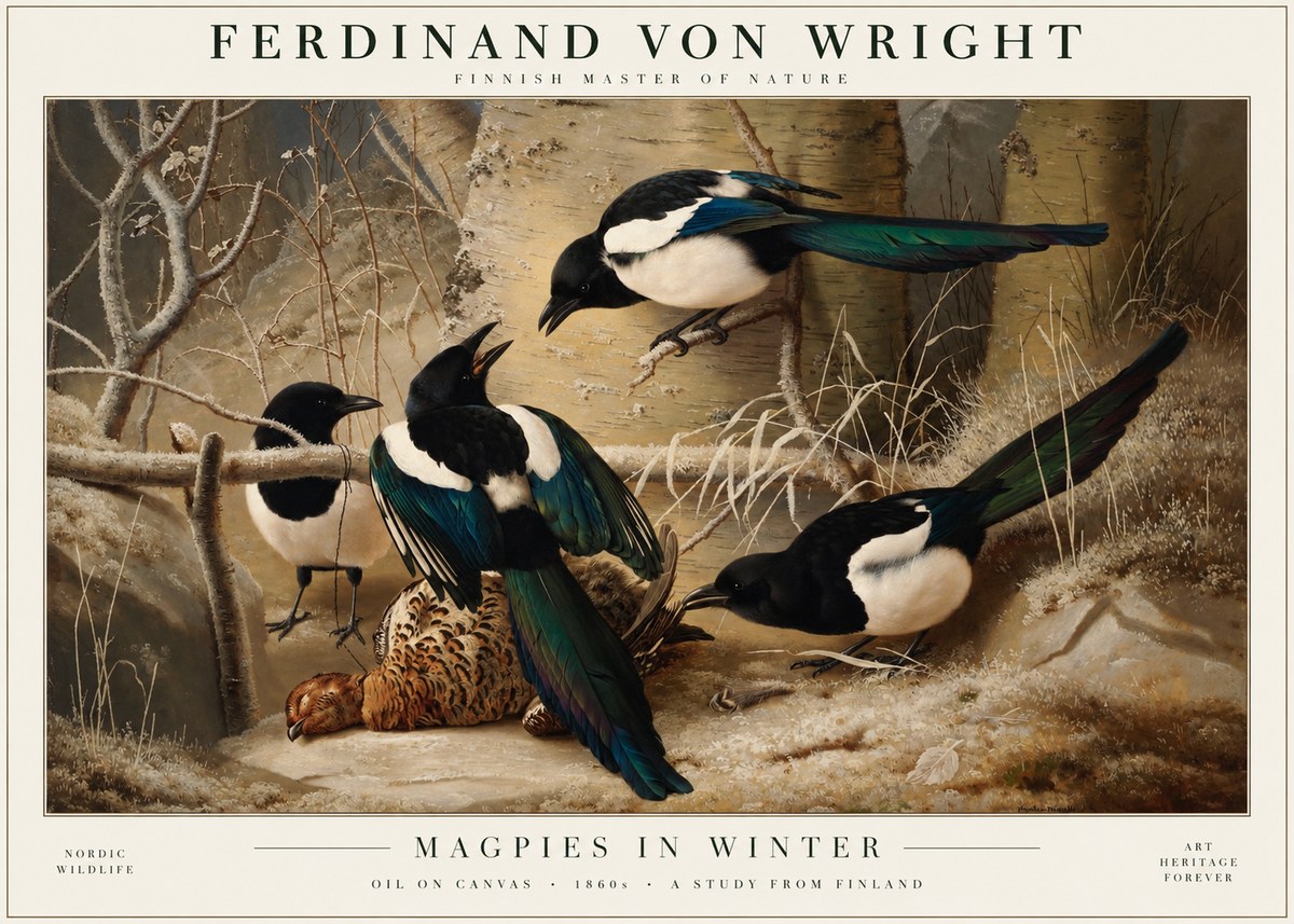 Ferdinand von Wright Magpies in Winter No4 - Poster