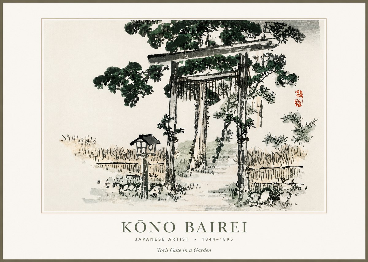 Kōno Bairei Torii Gate in a Garden No1 - Poster