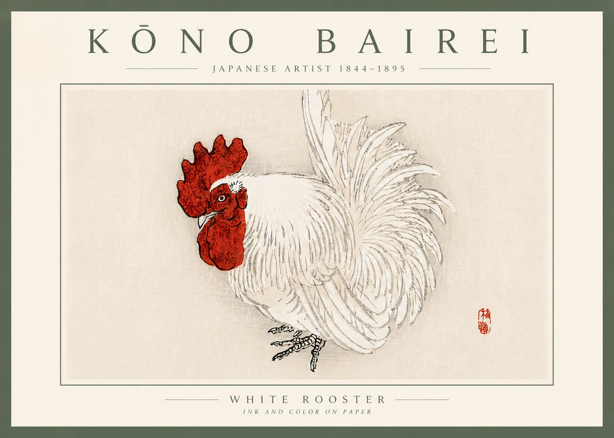 Kōno Bairei White Rooster No5 - Poster