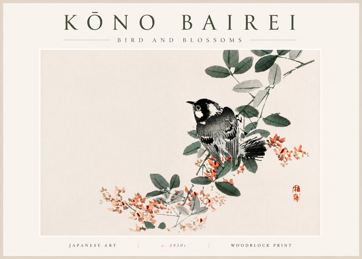 Kōno Bairei Bird and Blossoms No5 - Poster