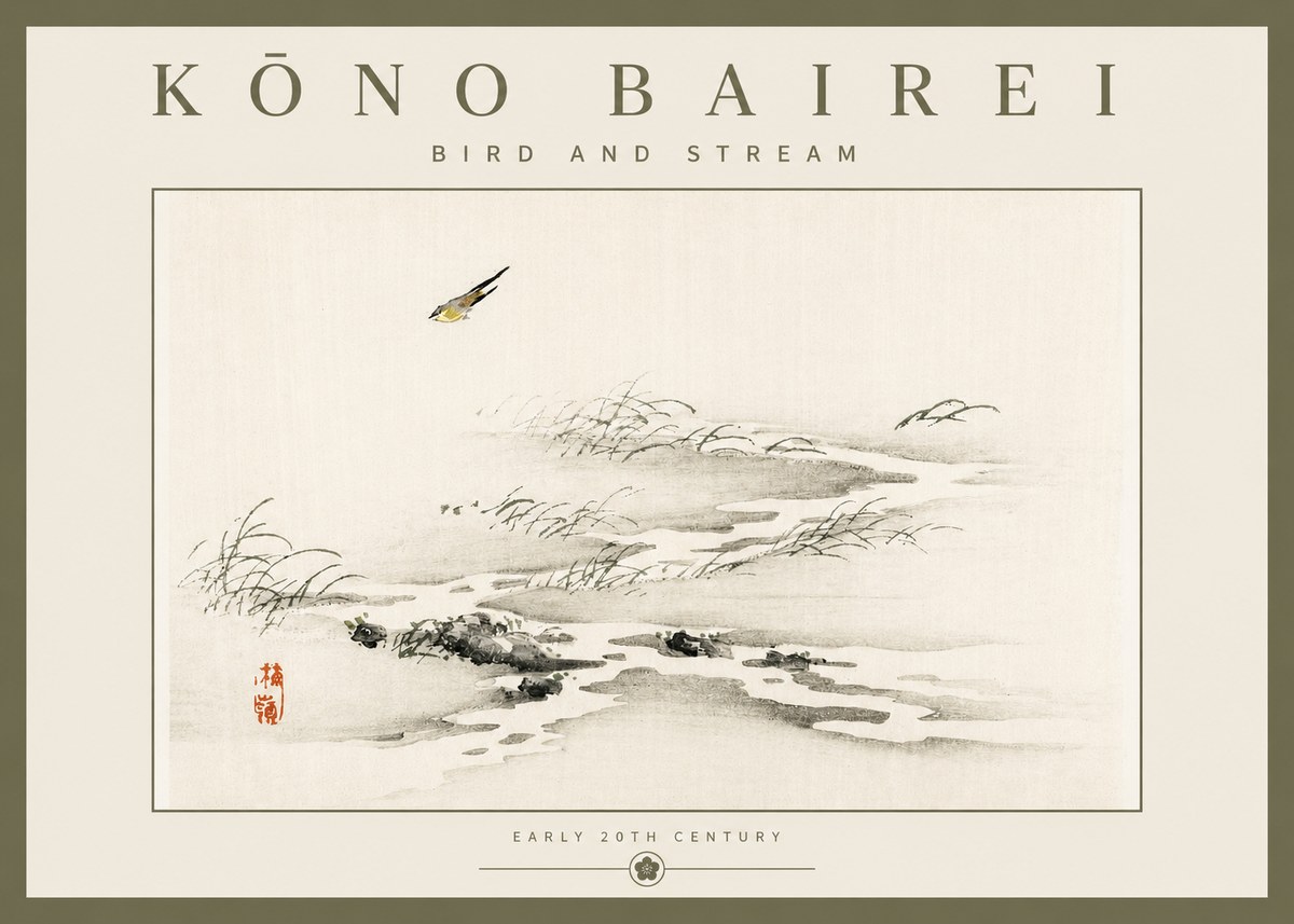 Kōno Bairei Bird and Stream No2 - Poster