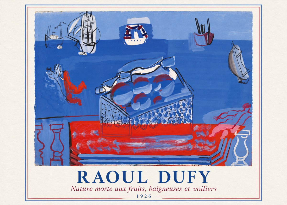 Raoul Dufy Nature Morte Aux Fruits, Baigneuses Et Voiliers No2 - Poster